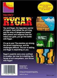 Box back cover for Rygar on the Nintendo NES.