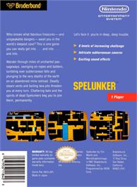 Box back cover for Spelunker on the Nintendo NES.