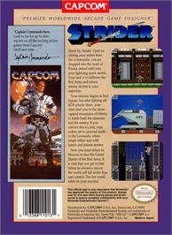 Box back cover for Strider on the Nintendo NES.