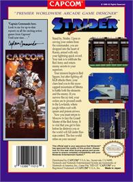Box back cover for Strider on the Nintendo NES.