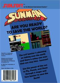 Box back cover for Sunman on the Nintendo NES.
