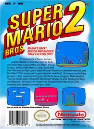Box back cover for Super Mario Bros. 2 on the Nintendo NES.
