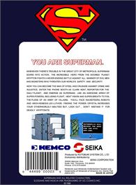 Box back cover for Superman (sunsoft) on the Nintendo NES.