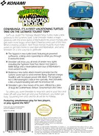 Box back cover for Teenage Mutant Ninja Turtles 3: The Manhattan Project on the Nintendo NES.