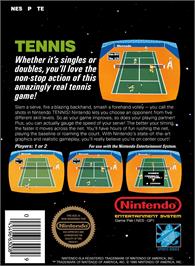 Box back cover for Tennis on the Nintendo NES.