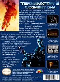 Box back cover for Terminator 2 - Judgment Day on the Nintendo NES.