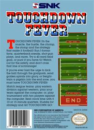 Box back cover for TouchDown Fever on the Nintendo NES.