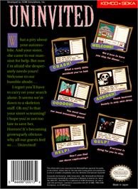 Box back cover for Uninvited on the Nintendo NES.