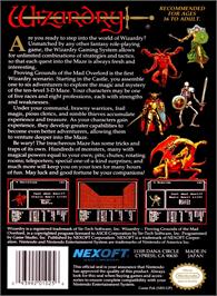 Box back cover for Wizardry - Proving Grounds Of The Mad Overlord on the Nintendo NES.