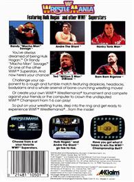 Box back cover for Wwf Wrestlemania on the Nintendo NES.