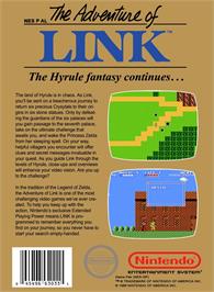 Box back cover for Zelda II: The Adventure of Link on the Nintendo NES.