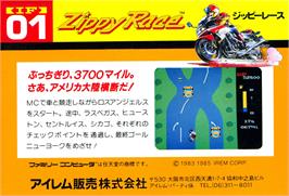 Box back cover for Zippy Race on the Nintendo NES.