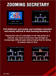 Box back cover for Zooming Secretary on the Nintendo NES.