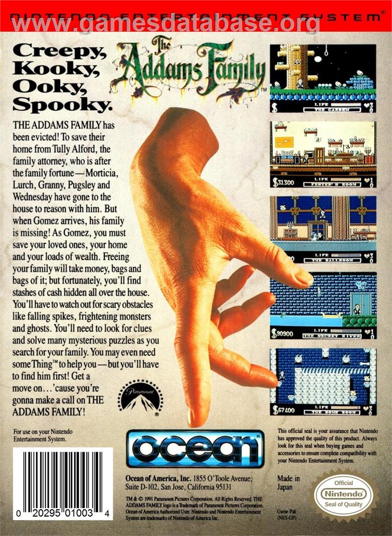 Addams Family, The - Nintendo NES - Artwork - Box Back