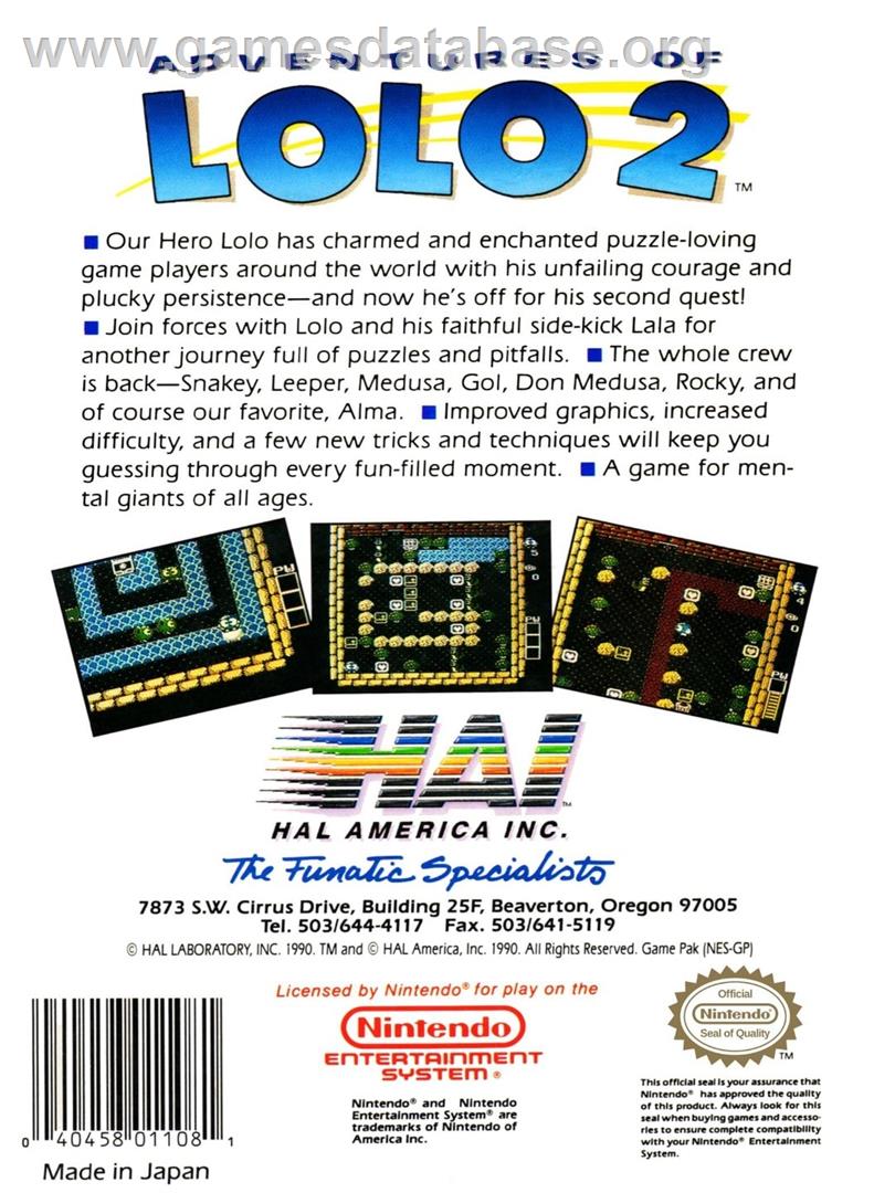 Adventures Of Lolo 2 - Nintendo NES - Artwork - Box Back