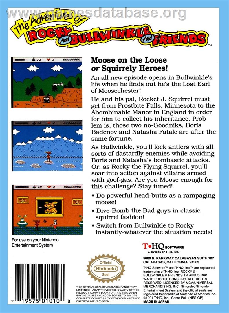 Adventures Of Rocky And Bullwinkle And Friends, The - Nintendo NES - Artwork - Box Back