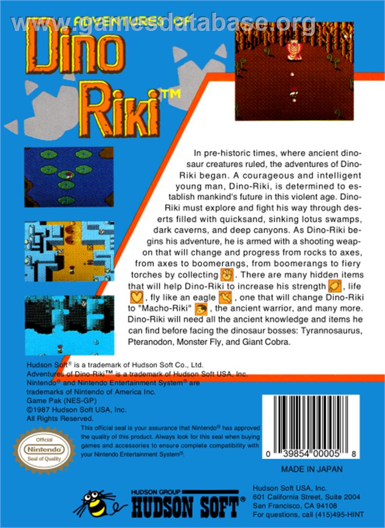 Adventures of Dino-Riki - Nintendo NES - Artwork - Box Back
