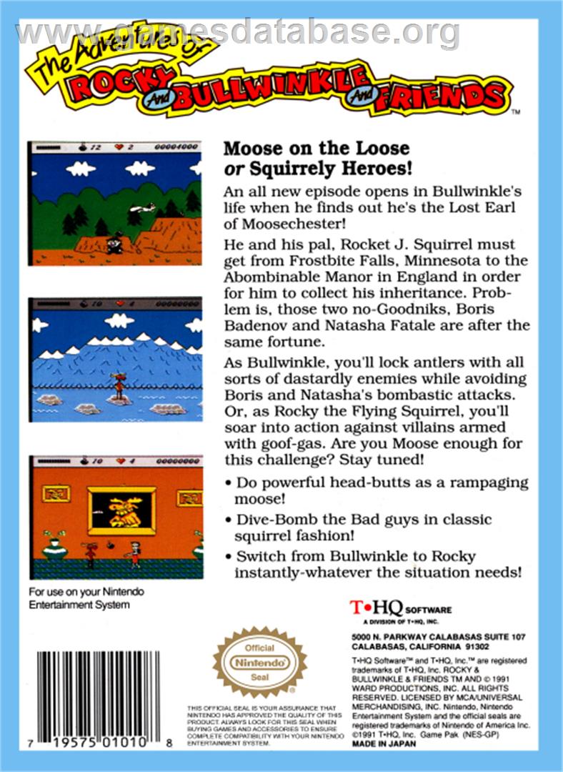 Adventures of Rocky and Bullwinkle and Friends - Nintendo NES - Artwork - Box Back