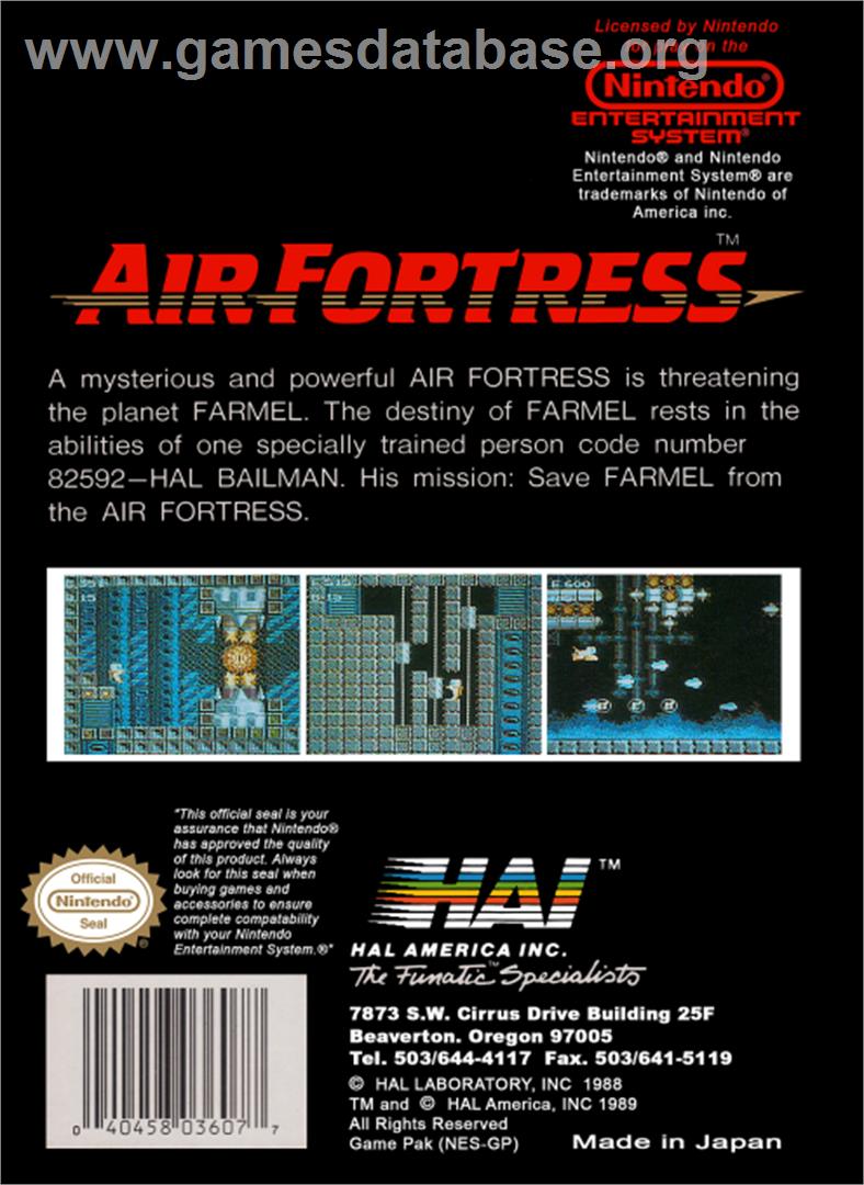 Air Fortress - Nintendo NES - Artwork - Box Back