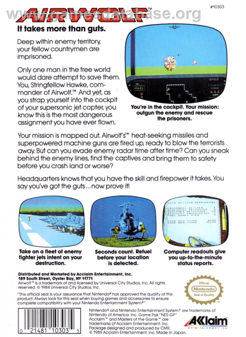 Airwolf - Nintendo NES - Artwork - Box Back