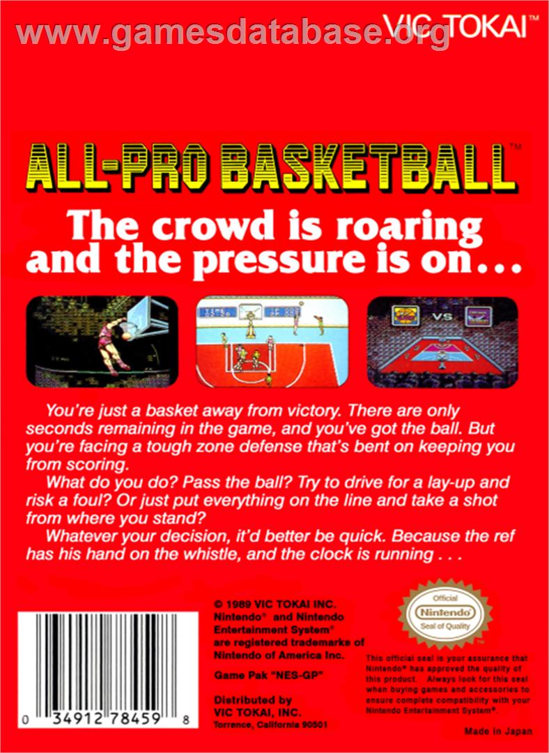 All-Pro Basketball - Nintendo NES - Artwork - Box Back