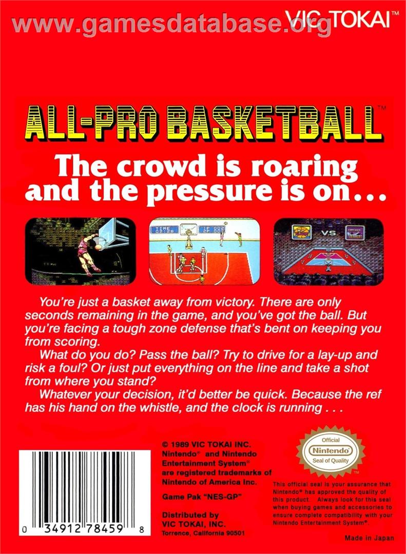 All Pro Basketball - Nintendo NES - Artwork - Box Back