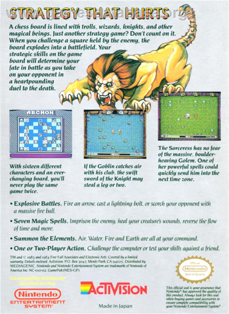 Archon: The Light and the Dark - Nintendo NES - Artwork - Box Back