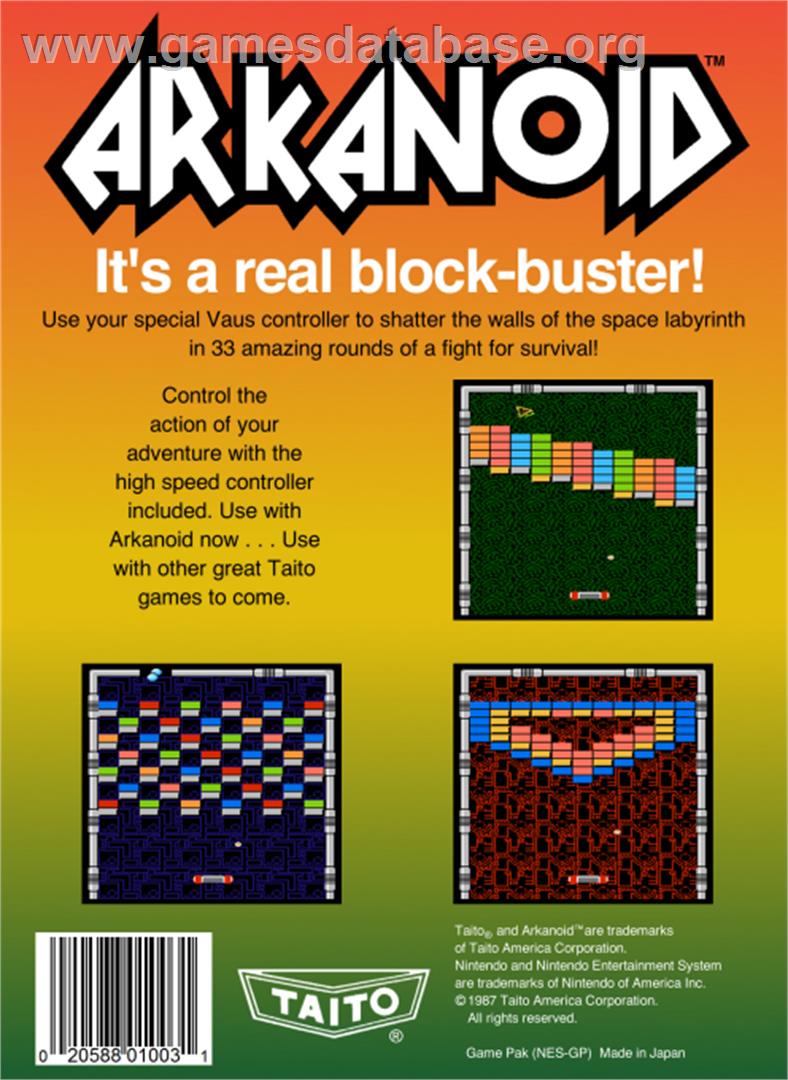Arkanoid - Nintendo NES - Artwork - Box Back