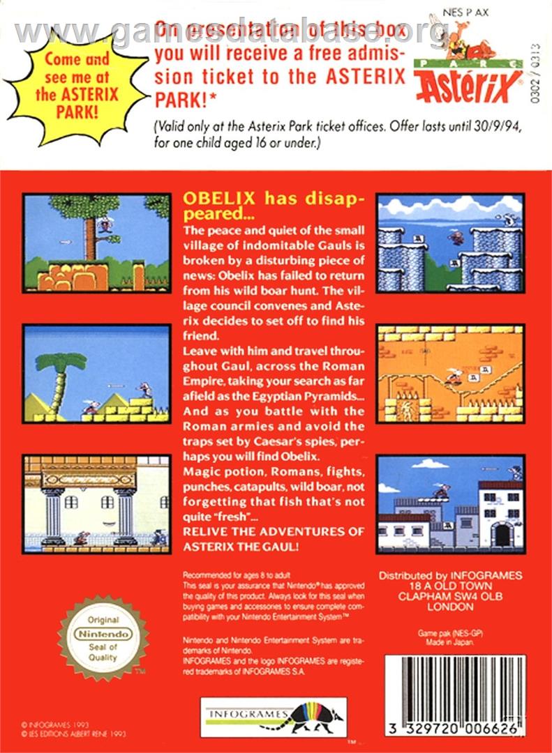 Astérix - Nintendo NES - Artwork - Box Back