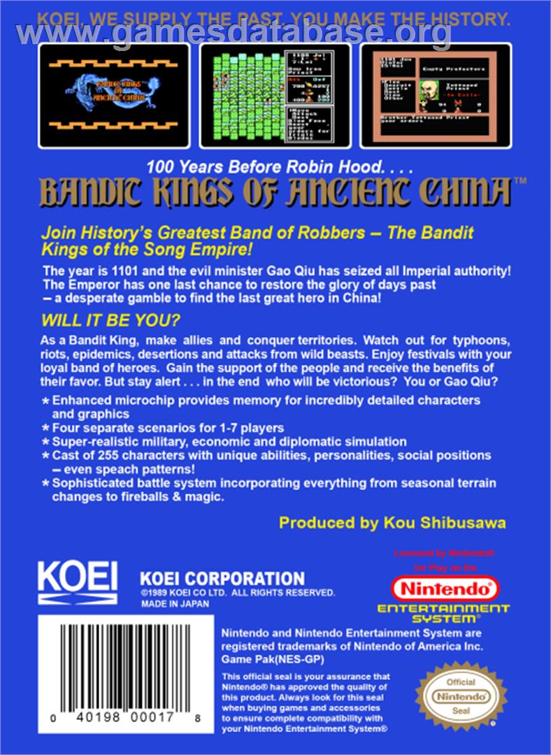 Bandit Kings of Ancient China - Nintendo NES - Artwork - Box Back