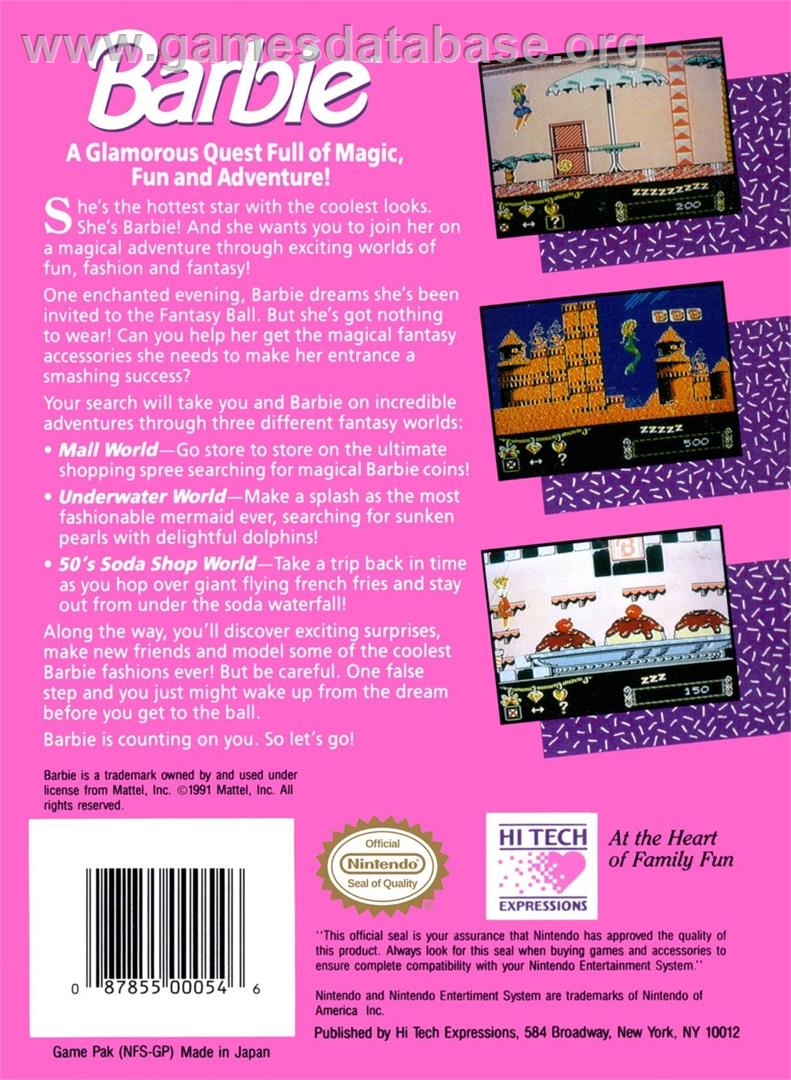 Barbie - Nintendo NES - Artwork - Box Back