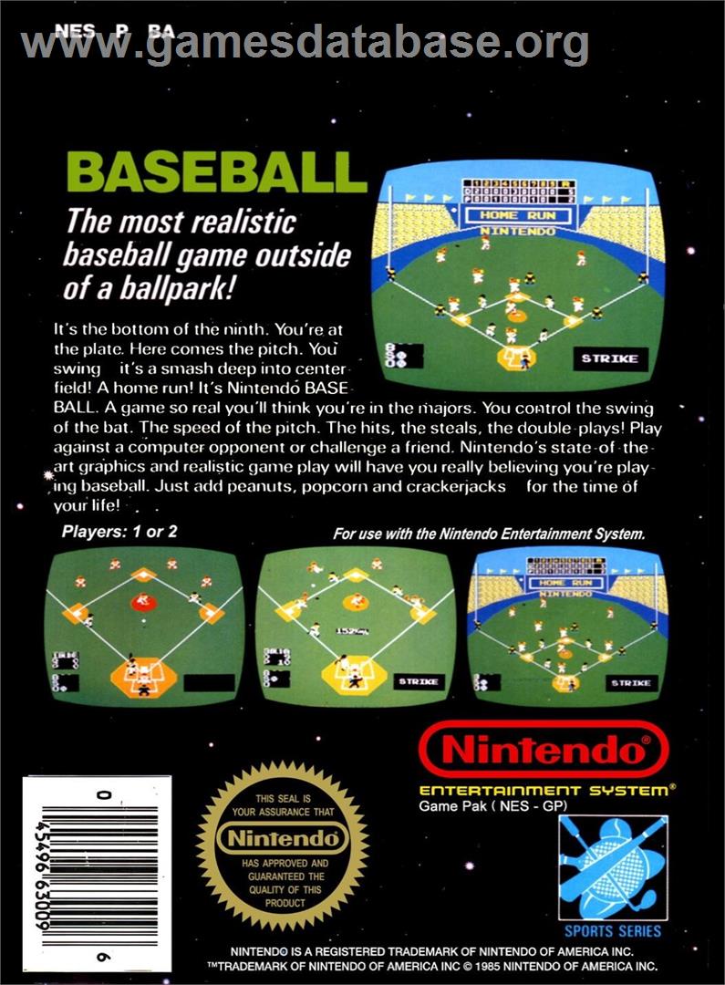 Baseball - Nintendo NES - Artwork - Box Back