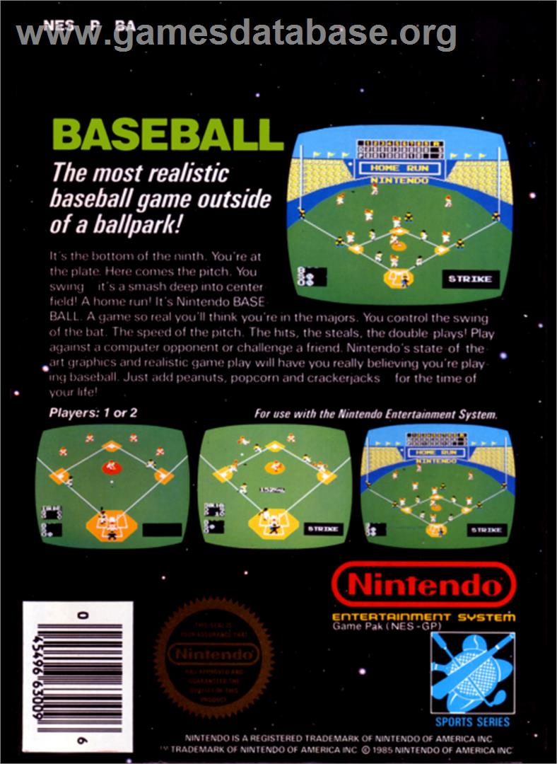 Baseball - Nintendo NES - Artwork - Box Back