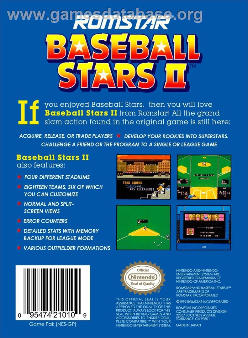 Baseball Stars 2 - Nintendo NES - Artwork - Box Back