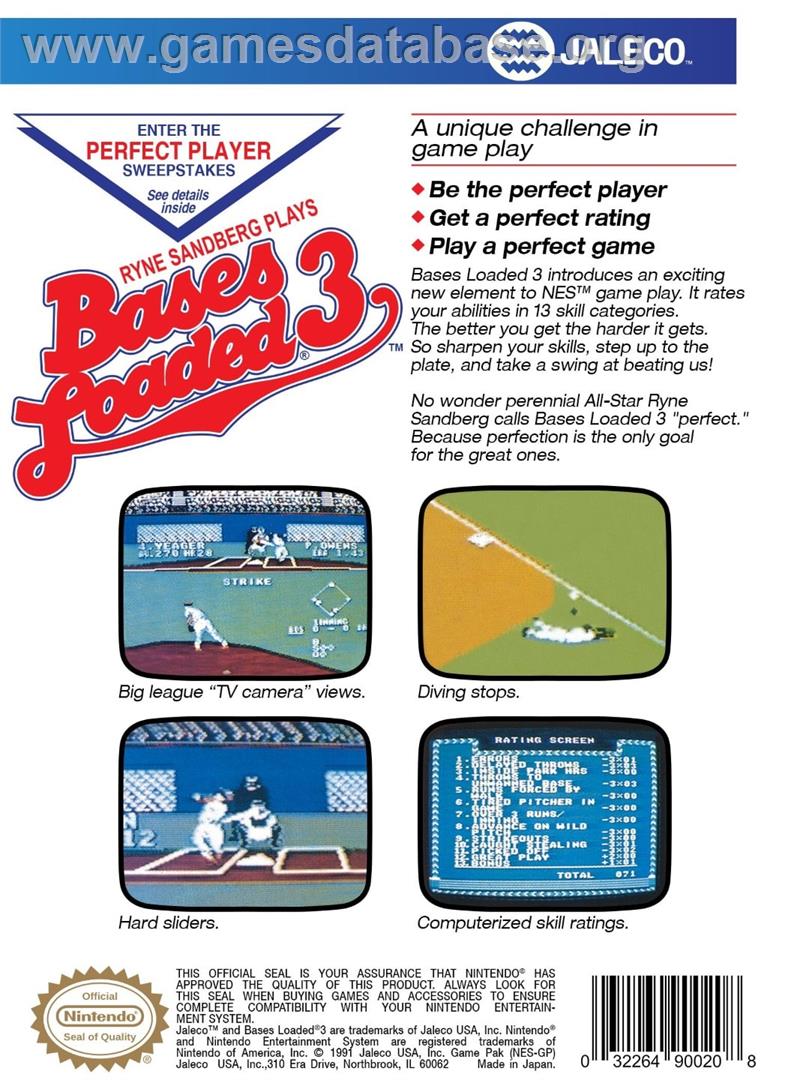 Bases Loaded 3 - Nintendo NES - Artwork - Box Back