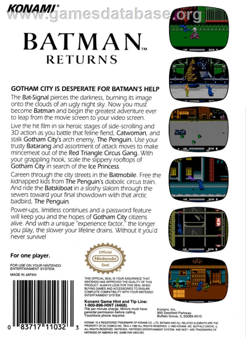 Batman Returns - Nintendo NES - Artwork - Box Back