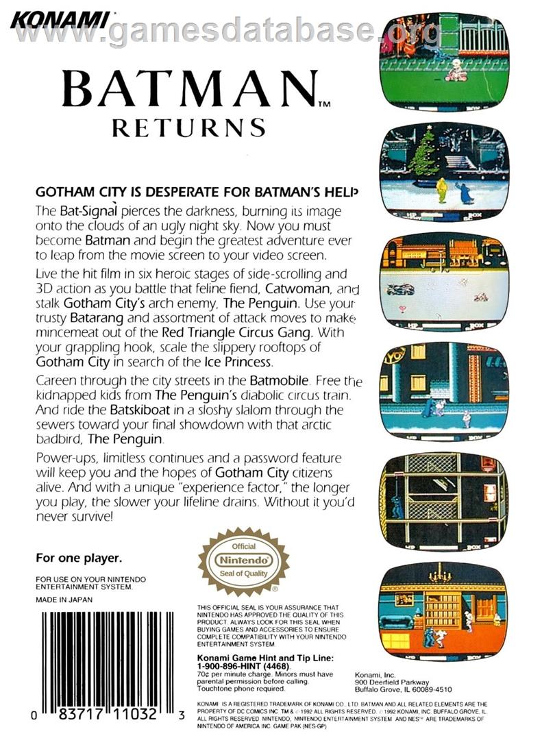 Batman Returns - Nintendo NES - Artwork - Box Back