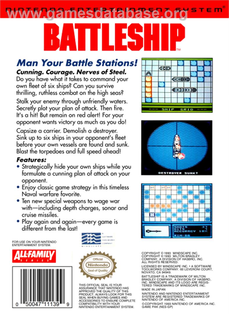Battleship - Nintendo NES - Artwork - Box Back