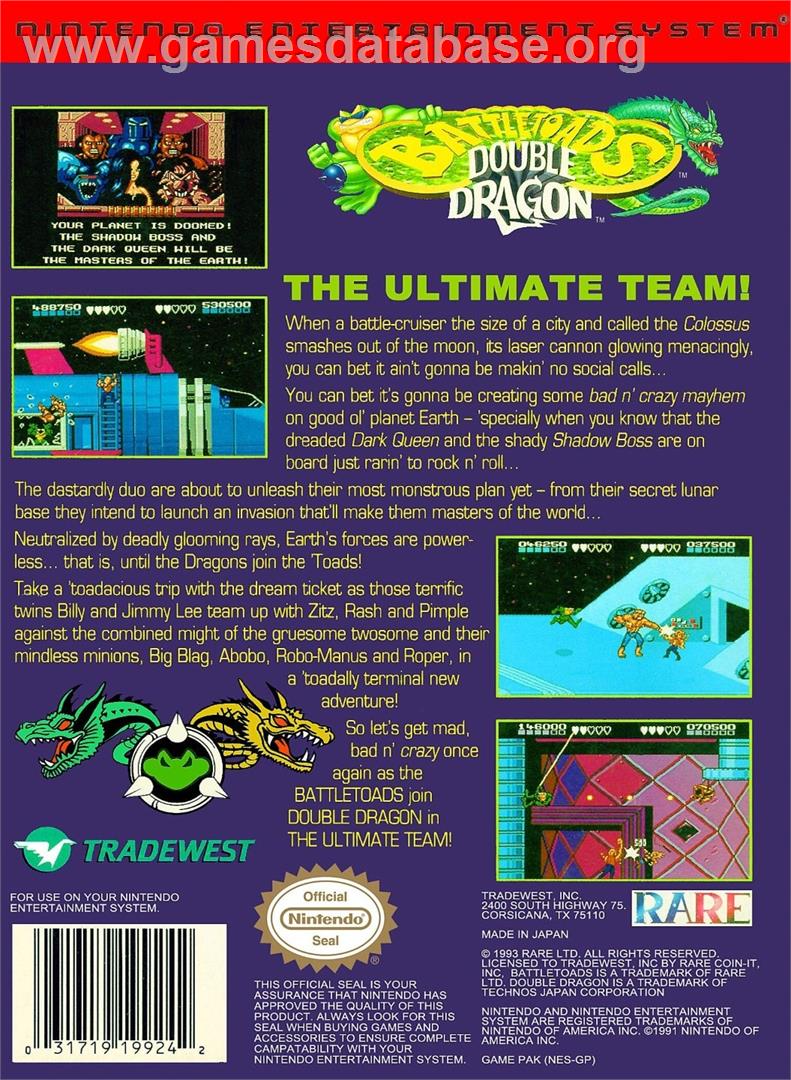 Battletoads And Double Dragon - Nintendo NES - Artwork - Box Back