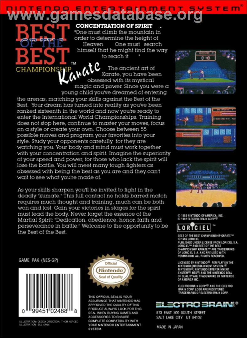 Best of the Best Championship Karate - Nintendo NES - Artwork - Box Back