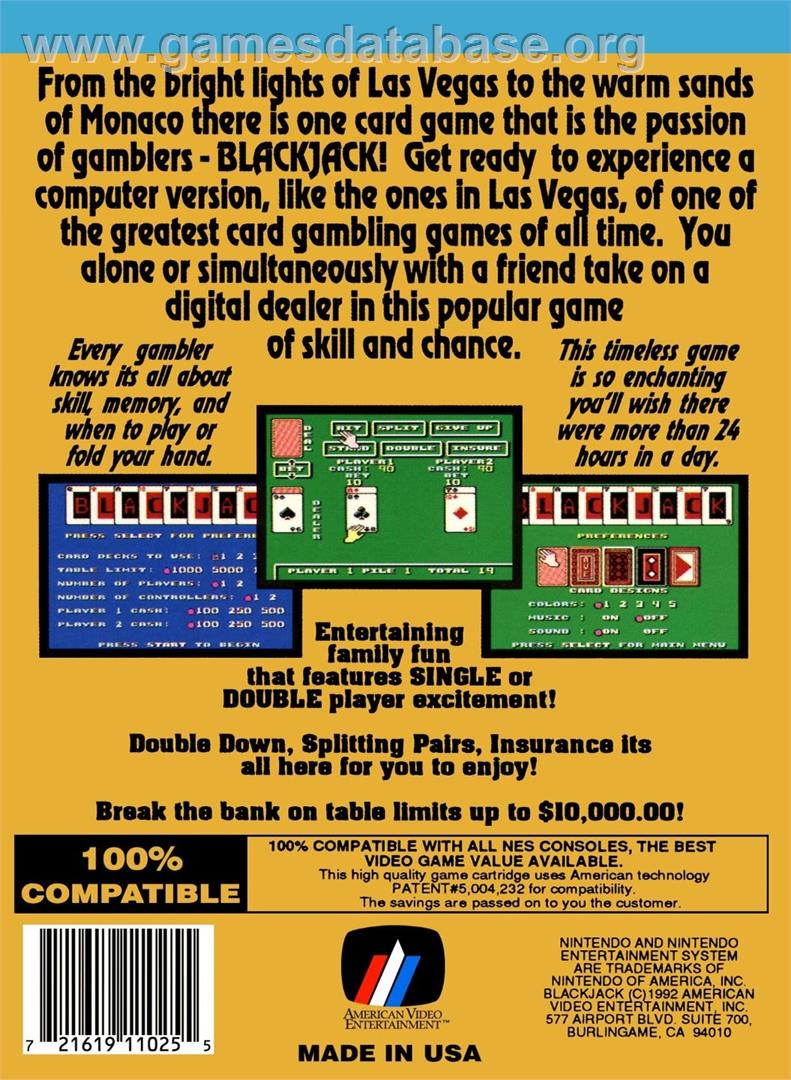 Blackjack - Nintendo NES - Artwork - Box Back