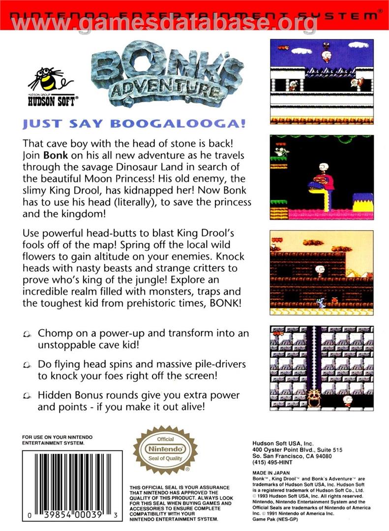 Bonk's Adventure - Nintendo NES - Artwork - Box Back