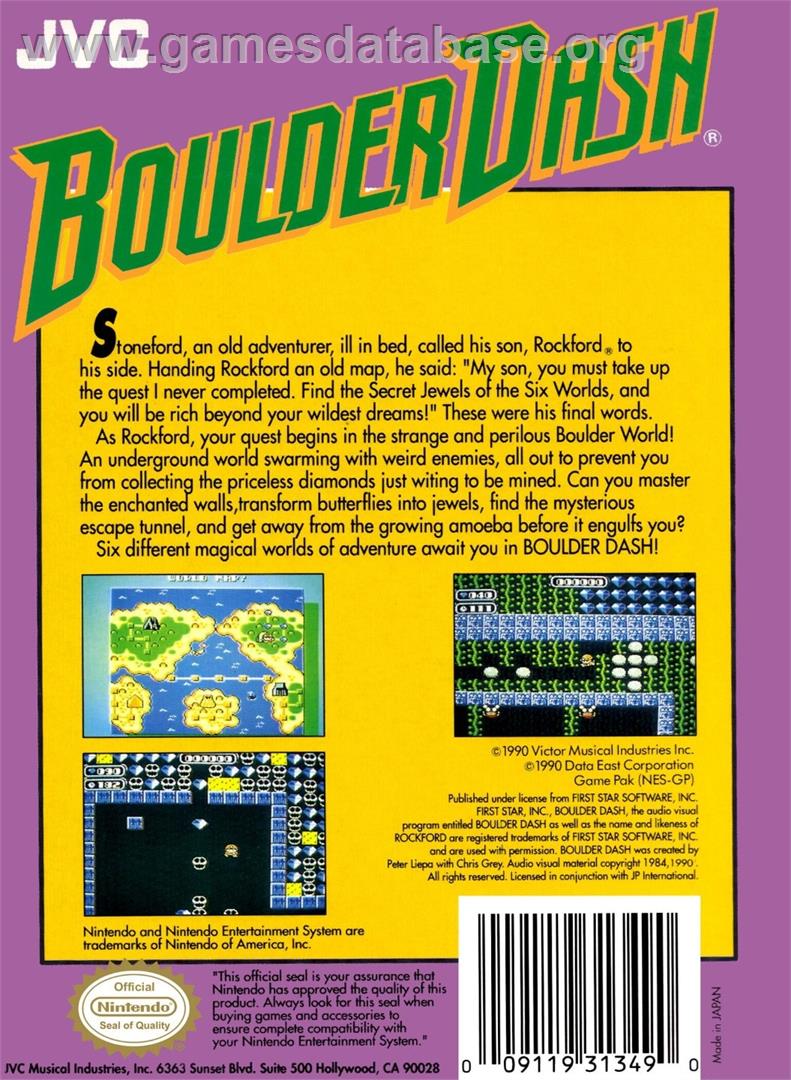 Boulder Dash - Nintendo NES - Artwork - Box Back