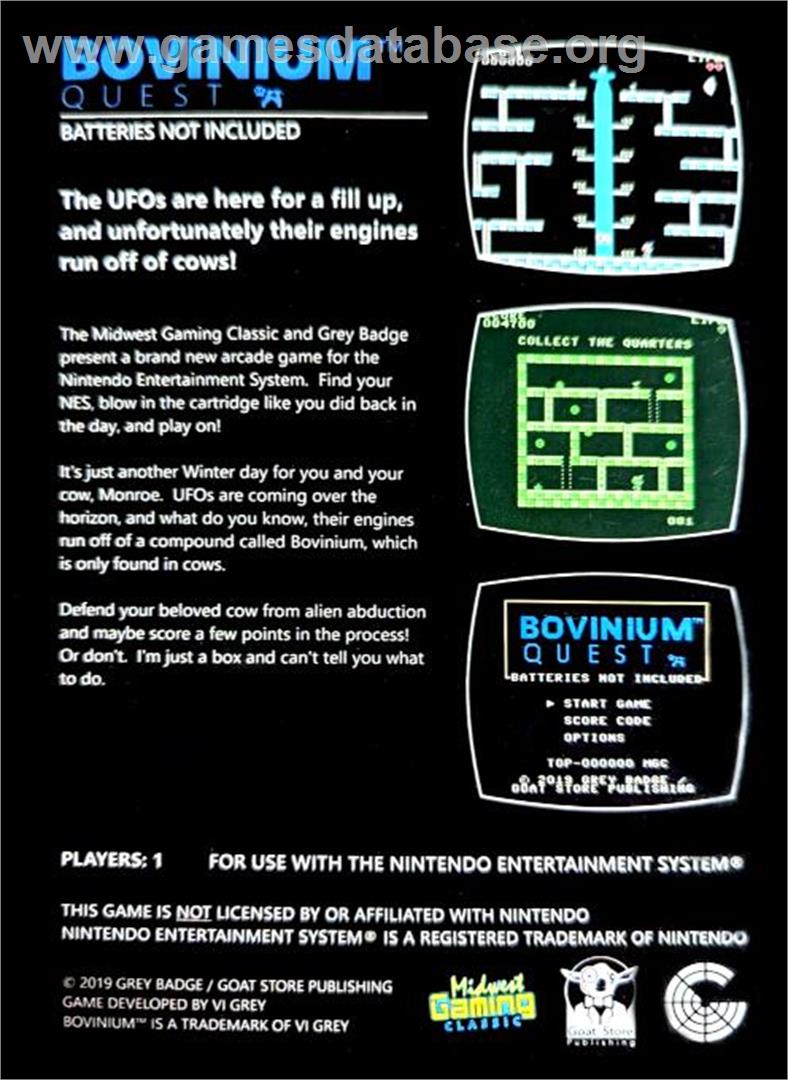 Bovinium Quest - Batteries Not Included - Nintendo NES - Artwork - Box Back