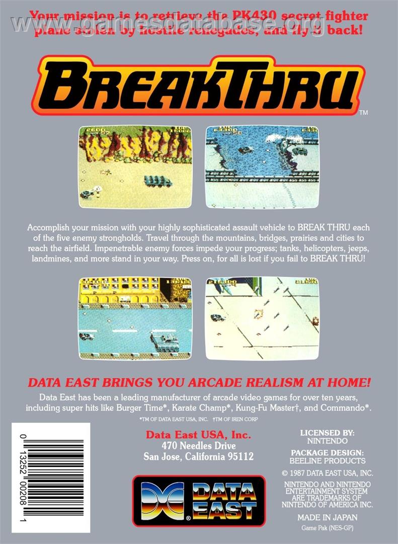 Breakthru - Nintendo NES - Artwork - Box Back