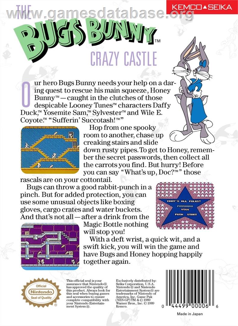 Bugs Bunny Crazy Castle, The - Nintendo NES - Artwork - Box Back