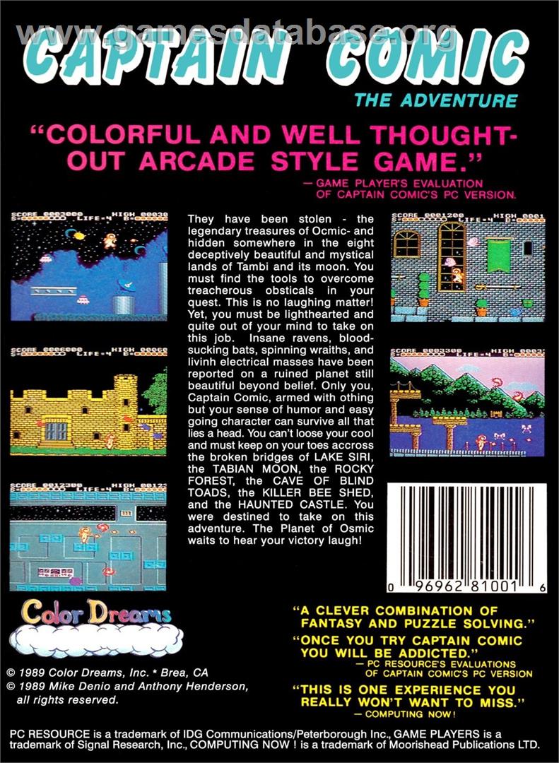 Captain Comic - The Adventure - Nintendo NES - Artwork - Box Back