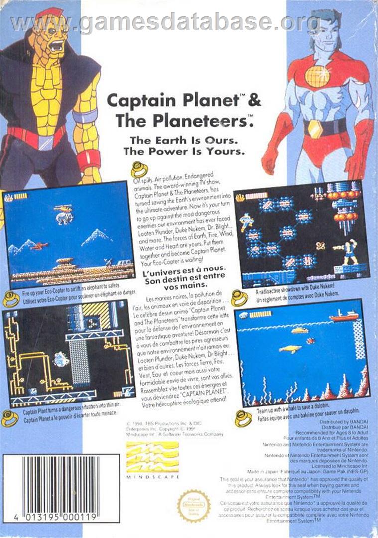 Captain Planet And The Planeteers - Nintendo NES - Artwork - Box Back