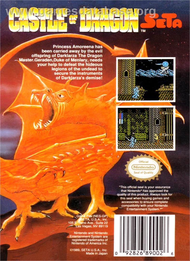 Castle of Dragon - Nintendo NES - Artwork - Box Back