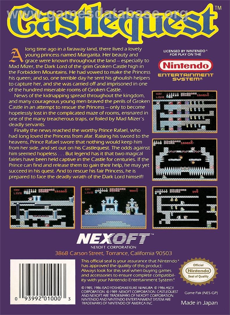 Castlequest - Nintendo NES - Artwork - Box Back